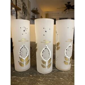 Mid century frosted highball glasses hand painted Gold leaf.